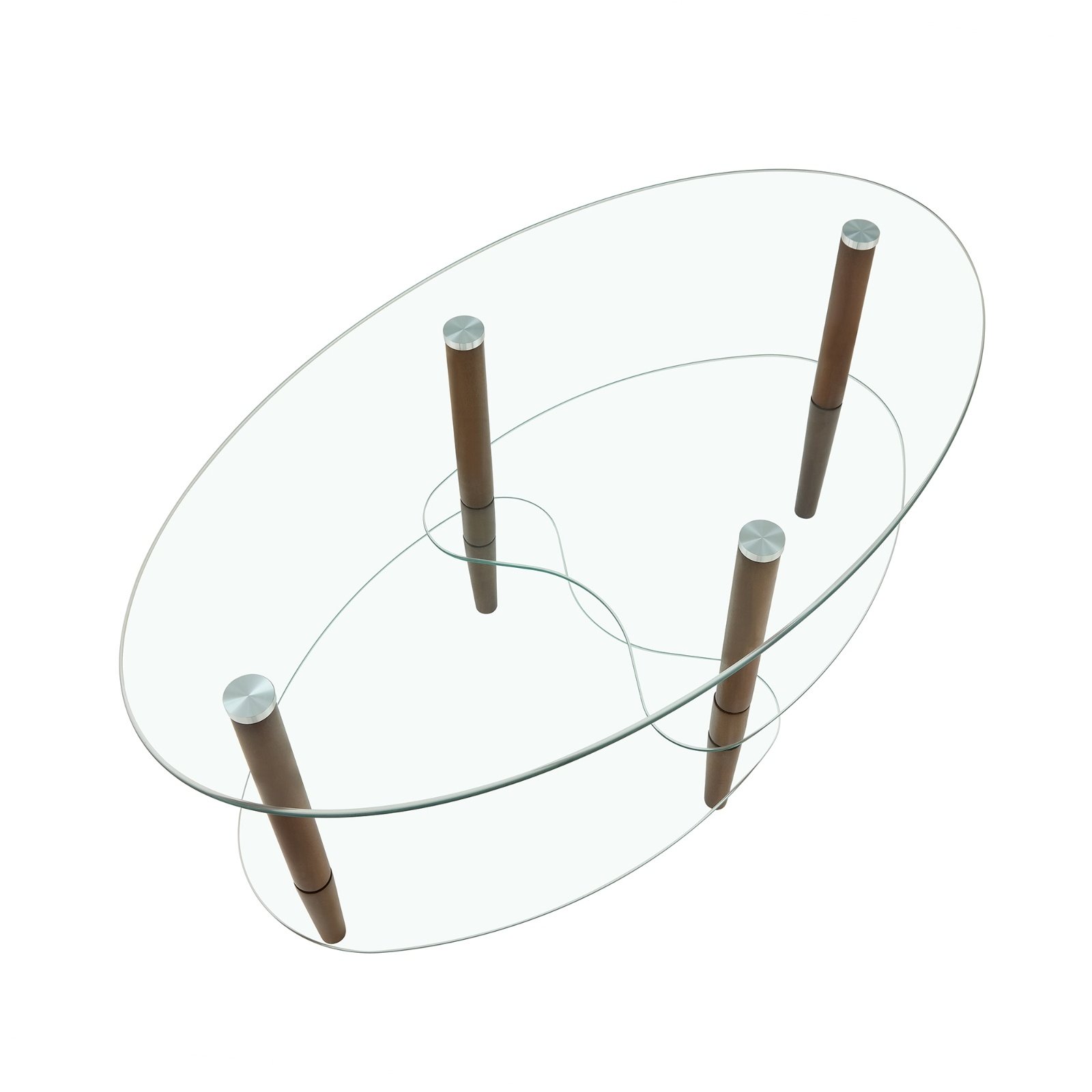 Transparent Oval Glass Coffee Table, 3-Layer Oak Leg Modern Living Room Table - Image 6