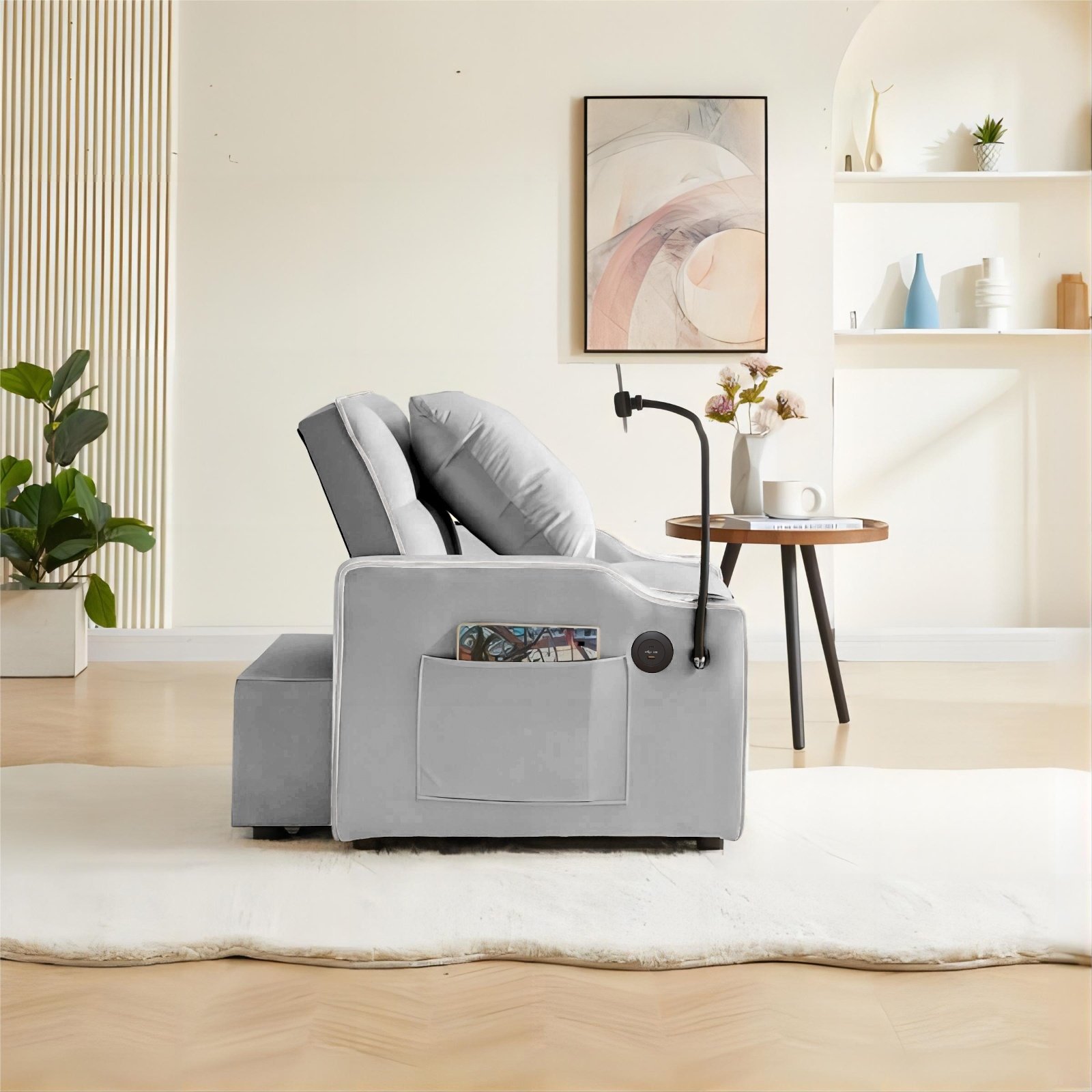Convertible Sleeper Chair Sofa Bed Adjustable Pull Out Sleeper Chair Bed Multi-Pockets Folding Sofa - Image 5