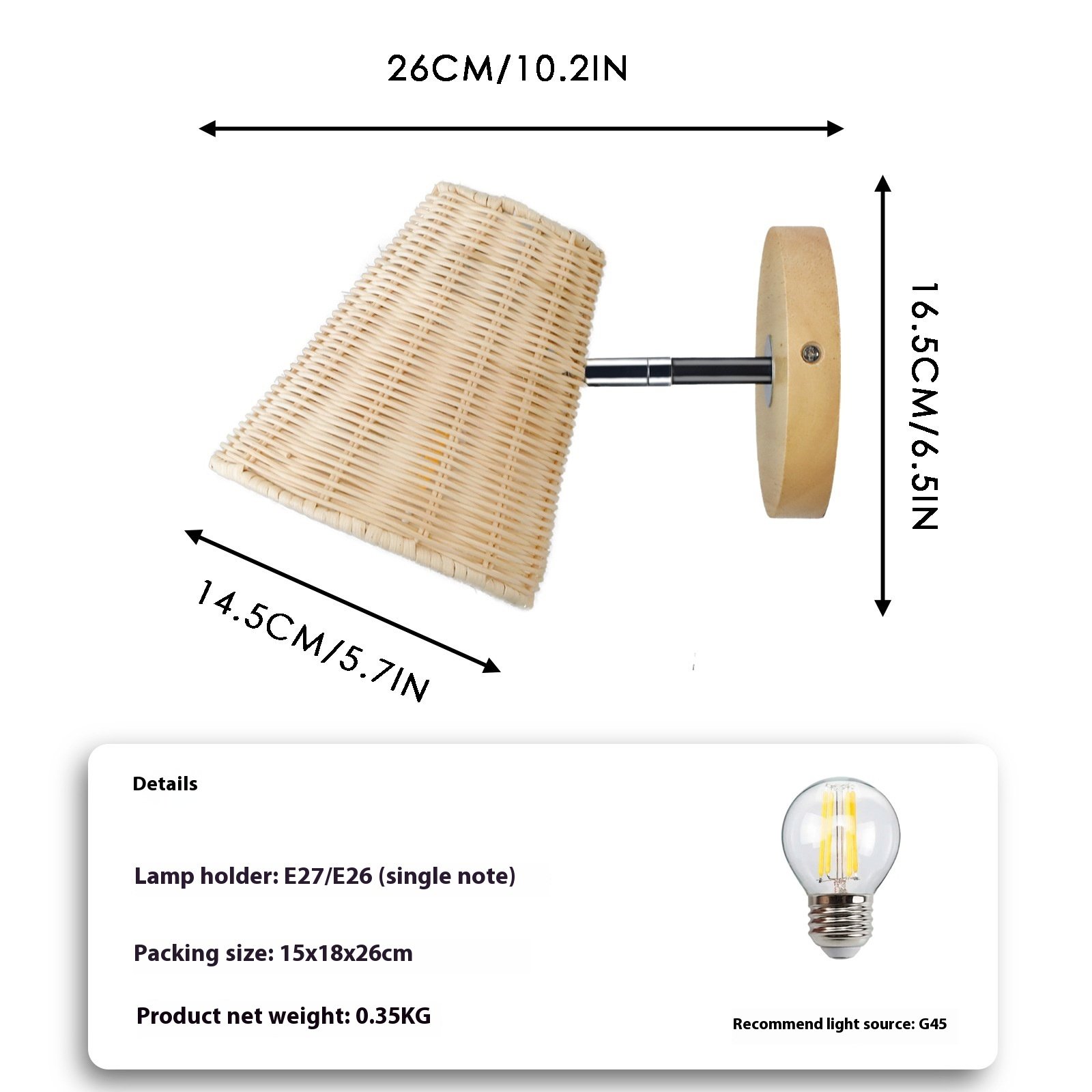 Rattan Wall Lamp Bedside Wall Lamp Mirror Front Lamp Rattan Wall Lamp - Image 3