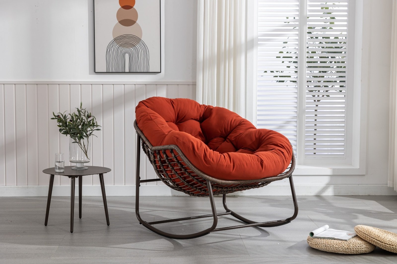 Outdoor Rattan Rocking Chair With Padded Cushion For Porch & Living Room - Image 3