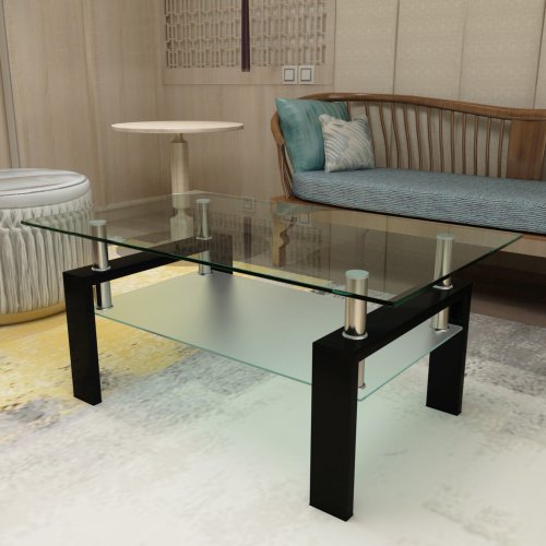 Rectangle Black Glass Coffee Table, Clear Coffee Table, Modern Side Center Tables For Living Room, Living Room Furniture - Image 10