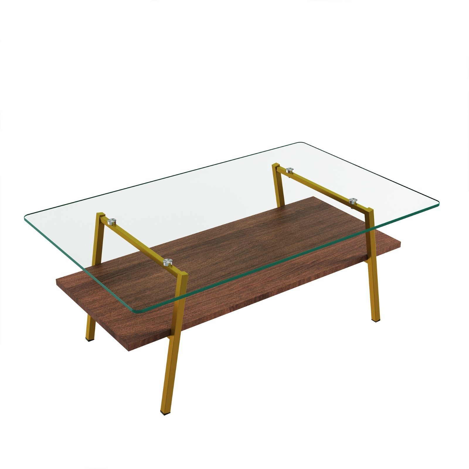 Rectangle Coffee Table, Tempered Glass Tabletop With Gold Metal Legs, Modern Table For Living Room , - Image 8