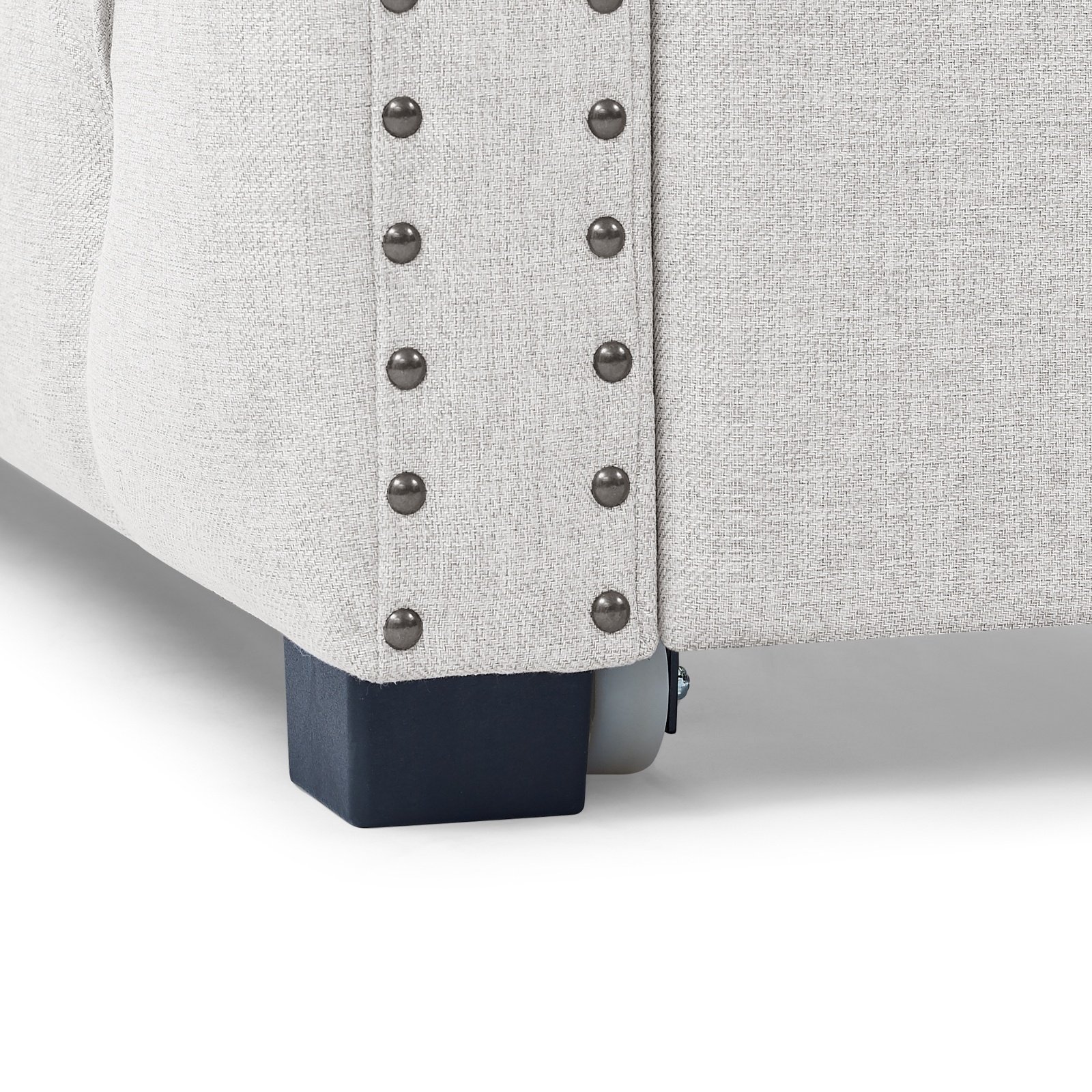 Upholstered Tufted Daybed With Trundle, Button & Copper Nail, Square Arms - Image 4