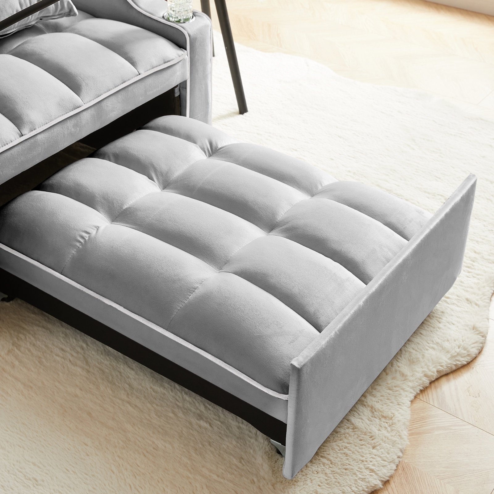 Convertible Sleeper Chair Sofa Bed Adjustable Pull Out Sleeper Chair Bed Multi-Pockets Folding Sofa - Image 8