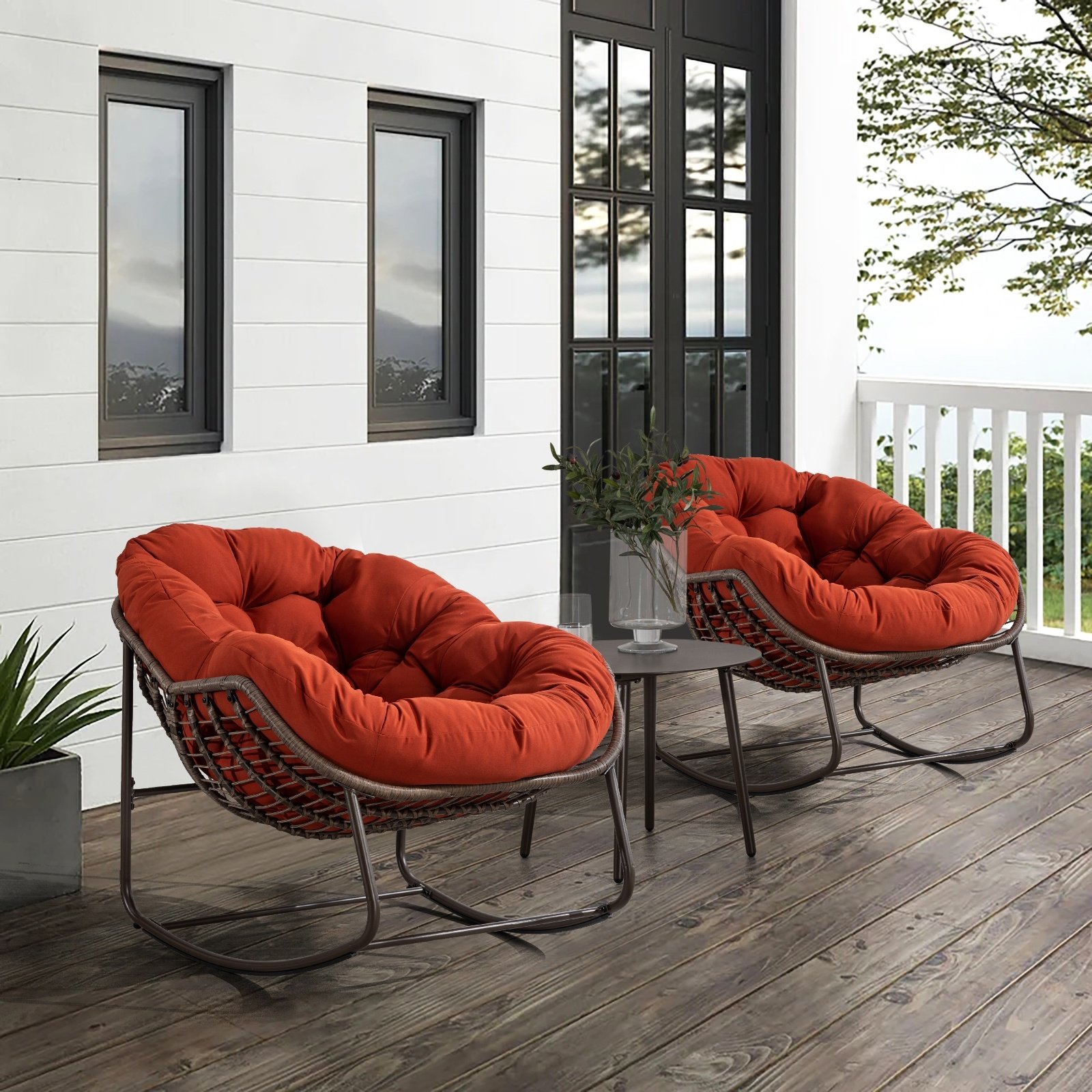 Outdoor Rattan Rocking Chair With Padded Cushion For Porch & Living Room - Image 8