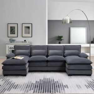 New Modern U-shaped Sectional Sofa, 6-Seat With Waist Pillows 109.8 55.9