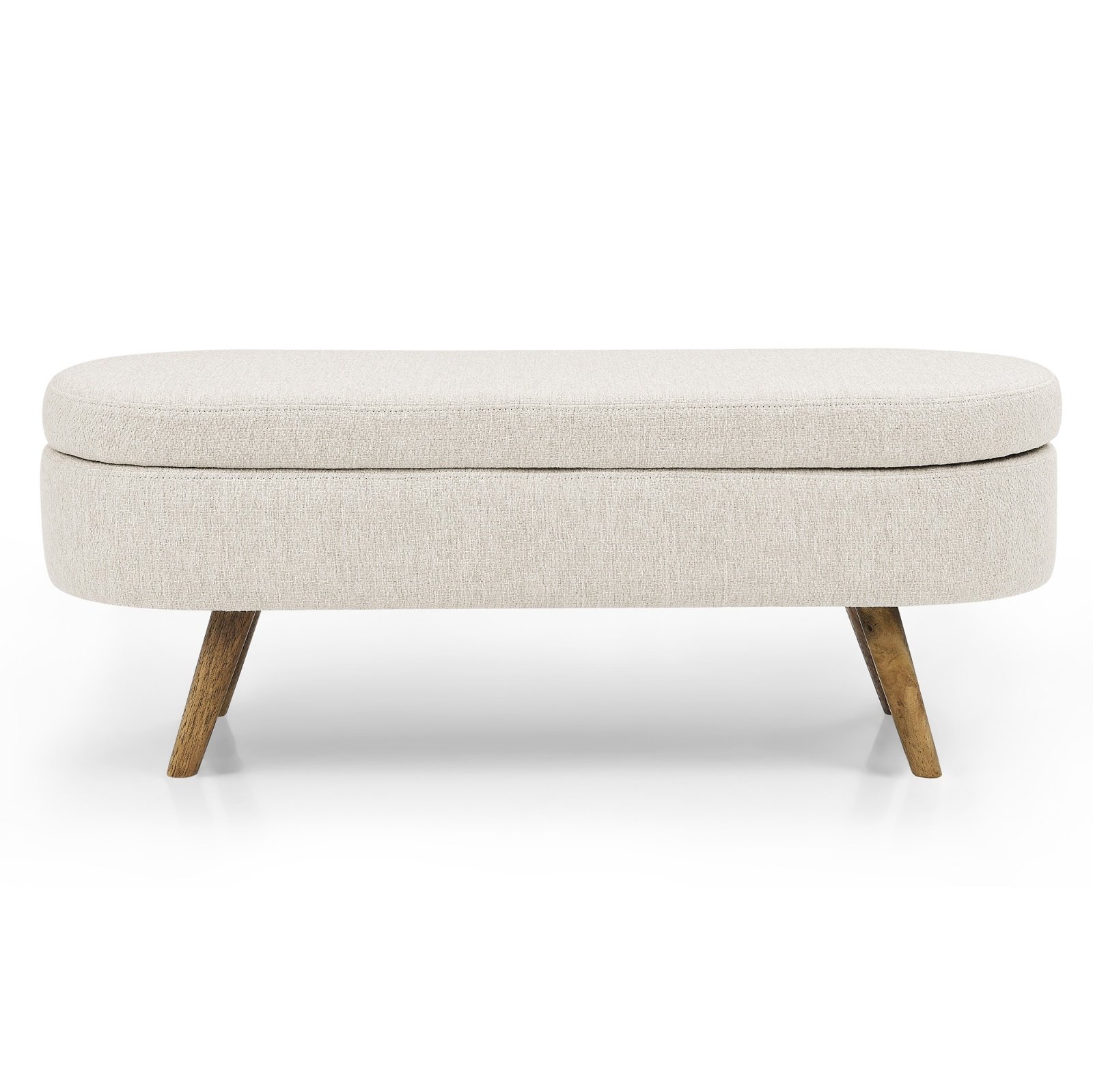 Ottoman Oval Storage Bench,Rubber Wood Legs, Beige 43.5x16x16 - Image 3