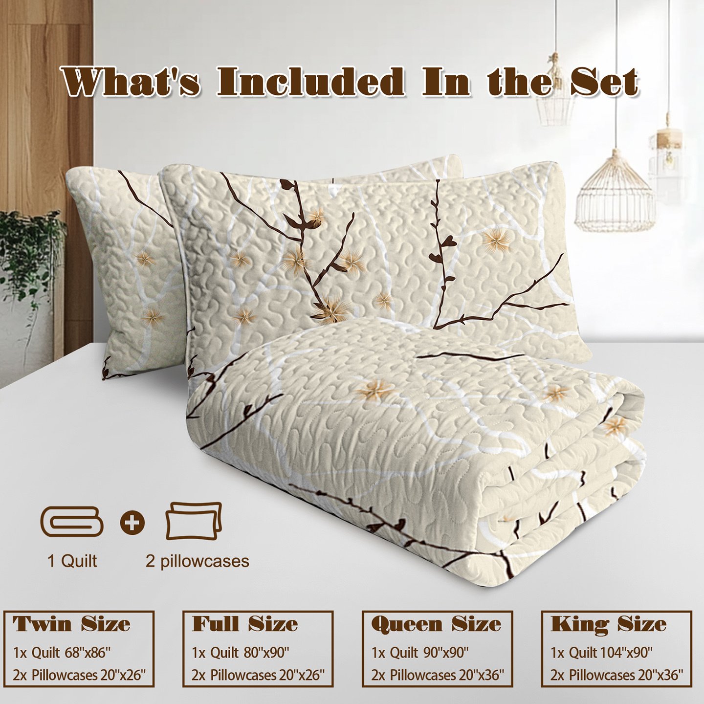 3pcs Minimalist Tree Branch Patterned Blankets Suitable For All Seasons, Including Flower And Autumn Leaf Bedding Sets With 2 Pillowcases, Suitable For Children And Adults - Image 2