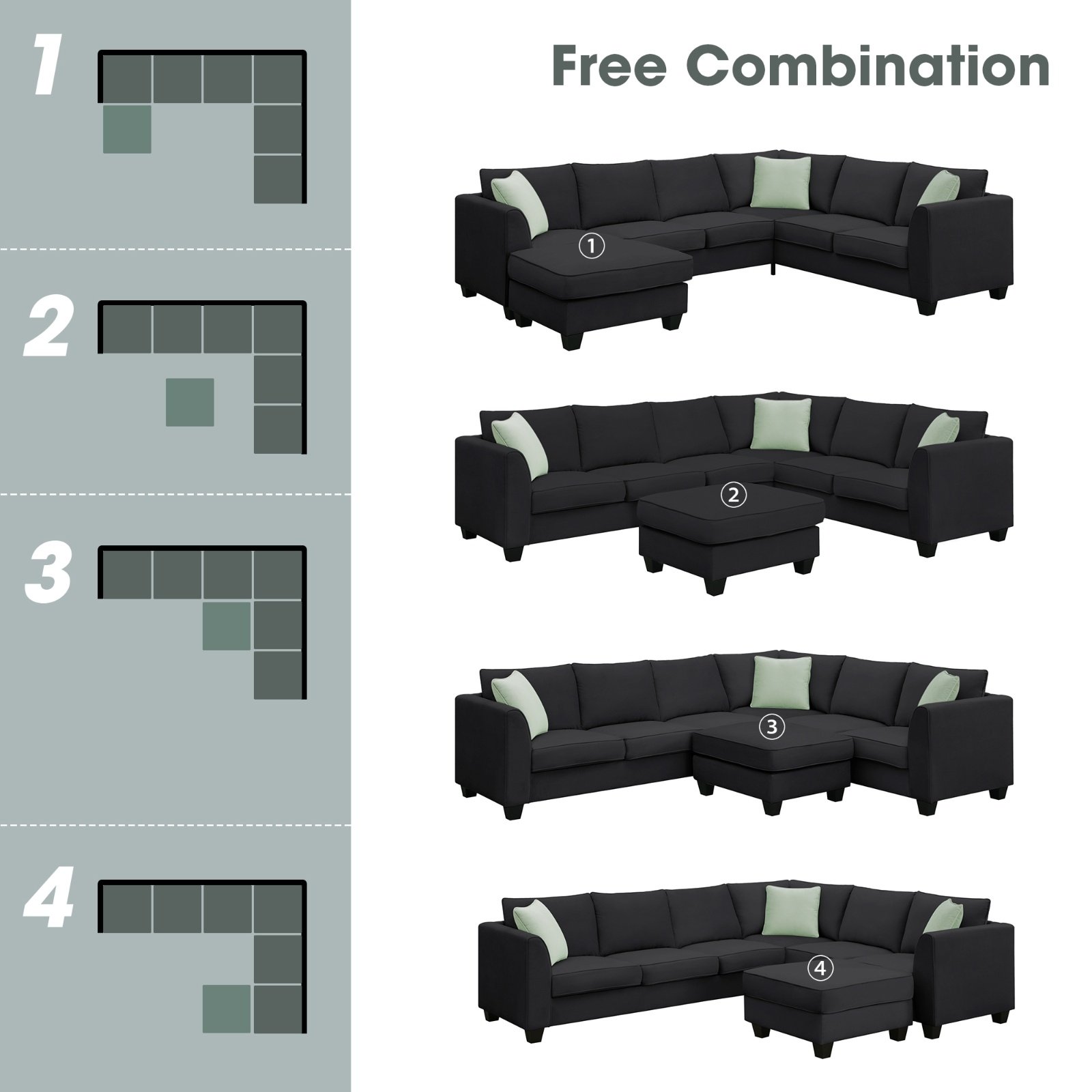 112 87 Sectional Sofa Couches, 7 Seats Modular Living Room Sets - Image 3