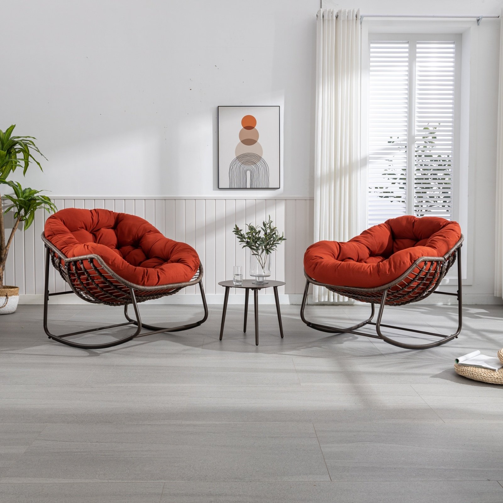 Outdoor Rattan Rocking Chair With Padded Cushion For Porch & Living Room - Image 6