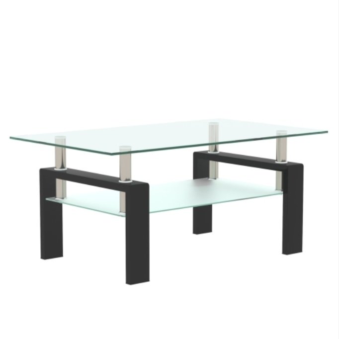 Rectangle Black Glass Coffee Table, Clear Coffee Table, Modern Side Center Tables For Living Room, Living Room Furniture - Image 2