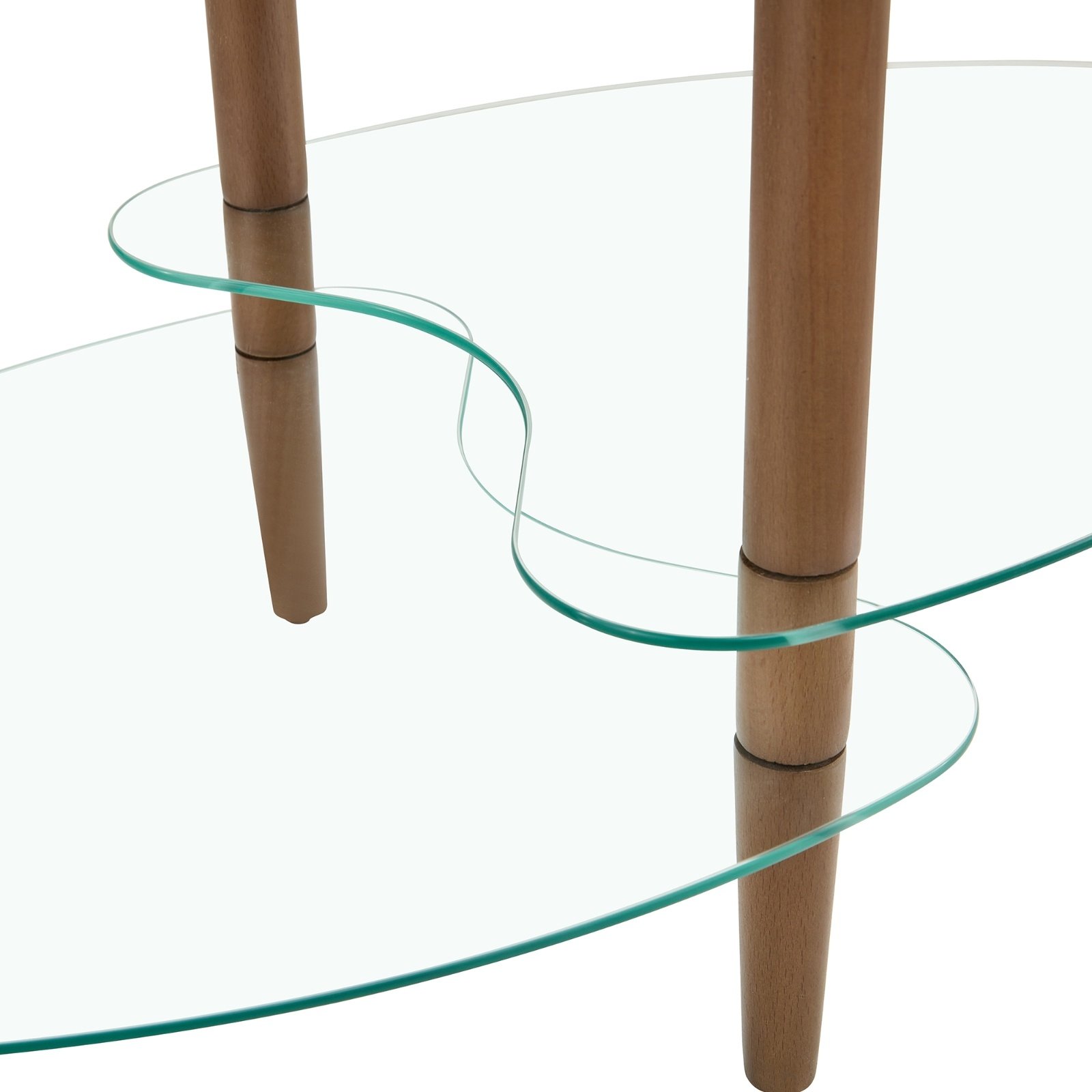 Transparent Oval Glass Coffee Table, 3-Layer Oak Leg Modern Living Room Table - Image 5