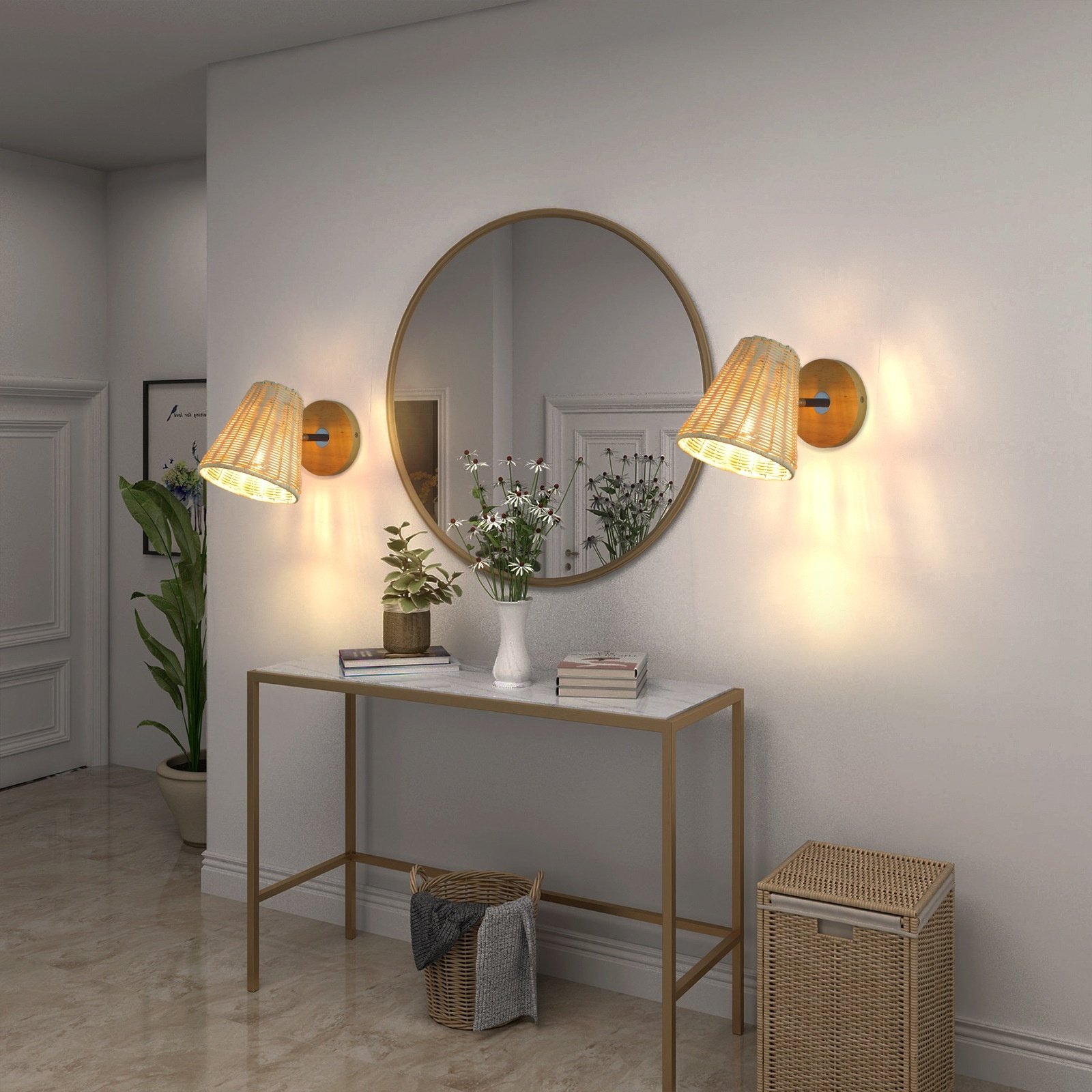 Rattan Wall Lamp Bedside Wall Lamp Mirror Front Lamp Rattan Wall Lamp - Image 2