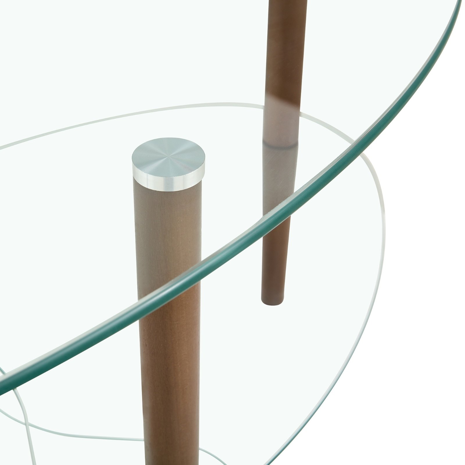 Transparent Oval Glass Coffee Table, 3-Layer Oak Leg Modern Living Room Table - Image 9