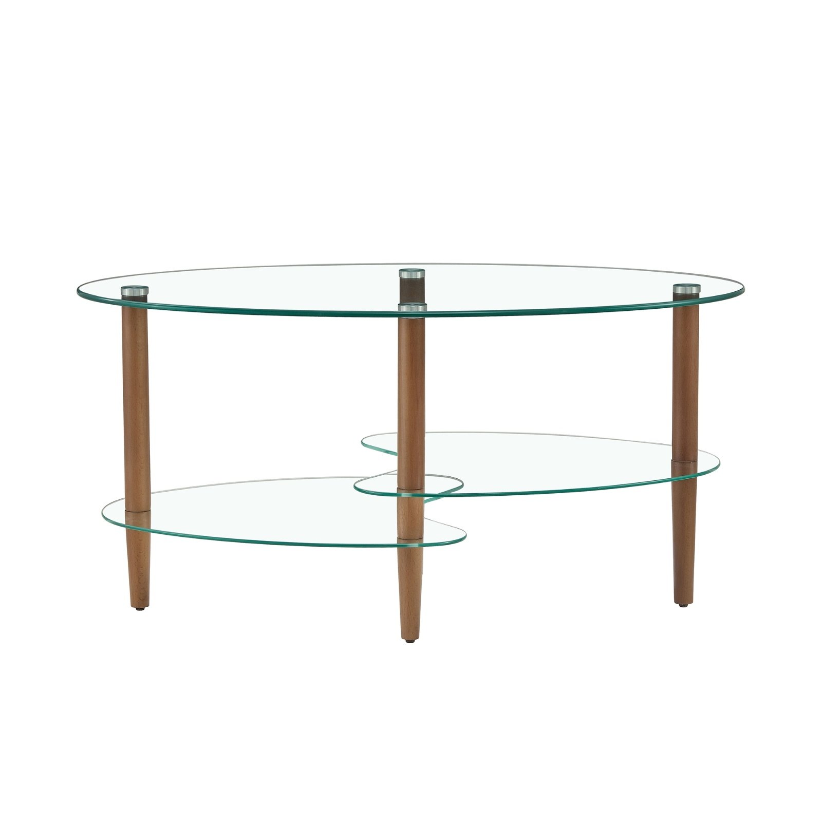 Transparent Oval Glass Coffee Table, 3-Layer Oak Leg Modern Living Room Table - Image 7