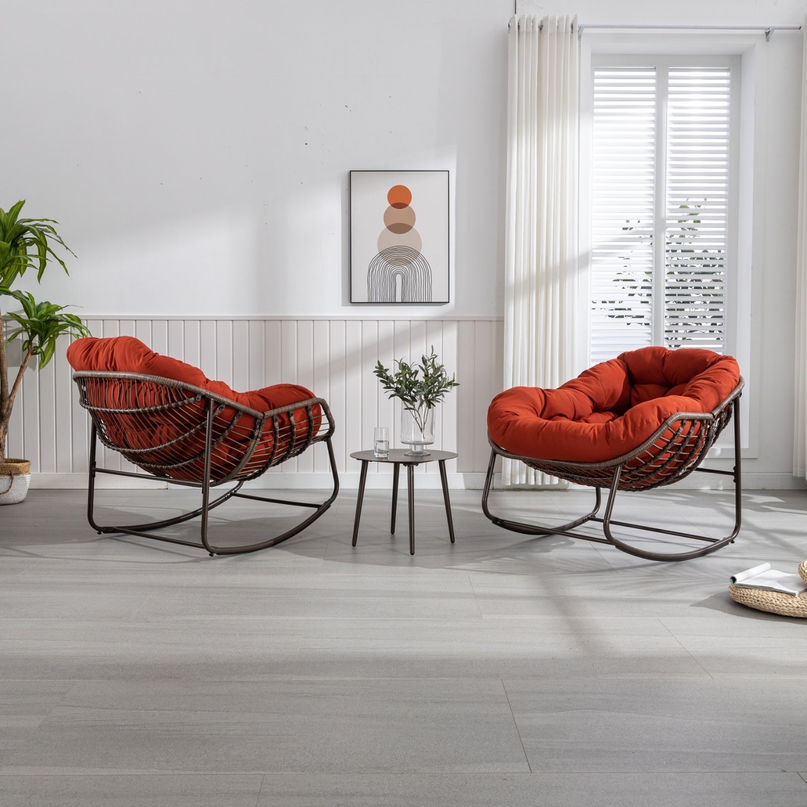 Outdoor Rattan Rocking Chair With Padded Cushion For Porch & Living Room - Image 5