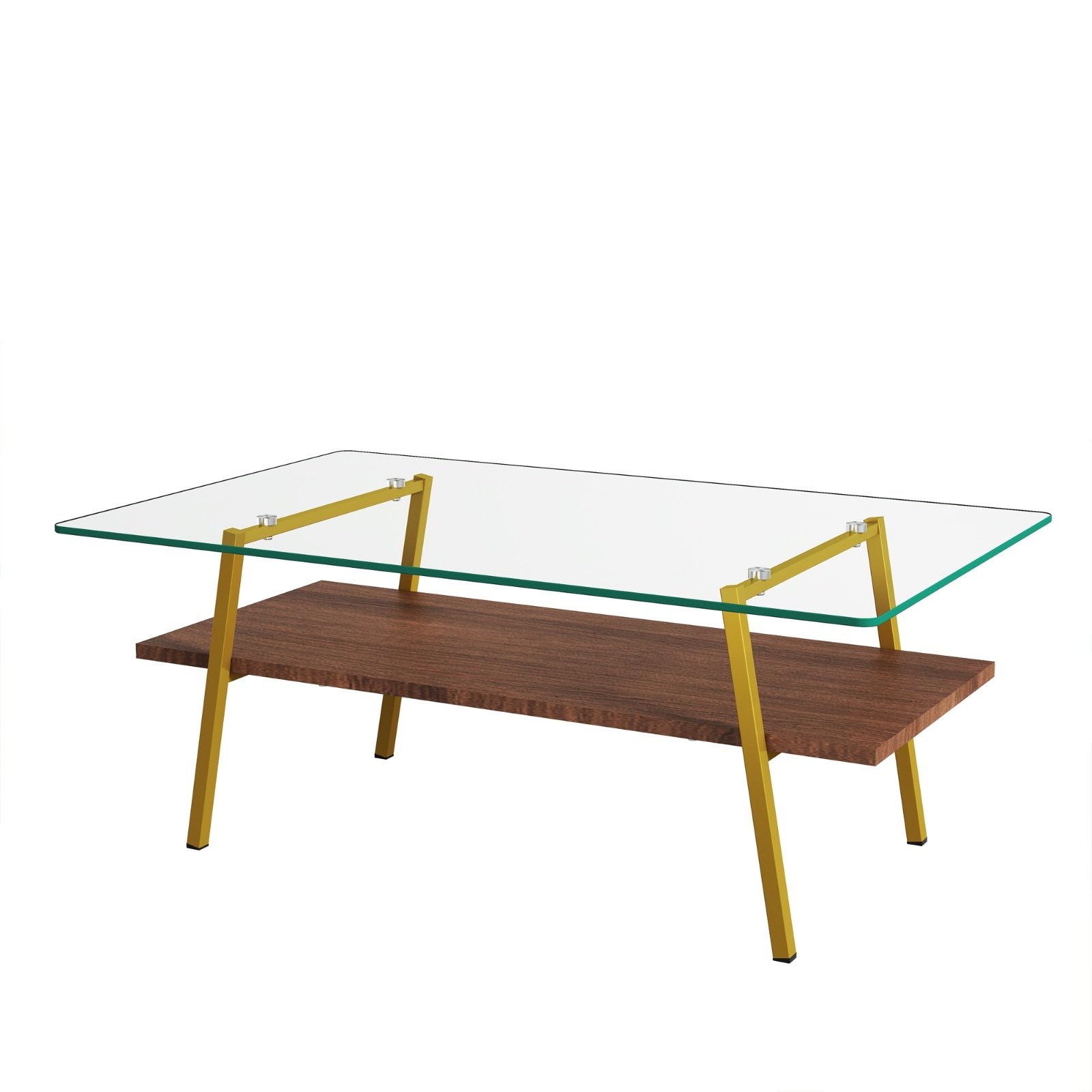 Rectangle Coffee Table, Tempered Glass Tabletop With Gold Metal Legs, Modern Table For Living Room , - Image 9