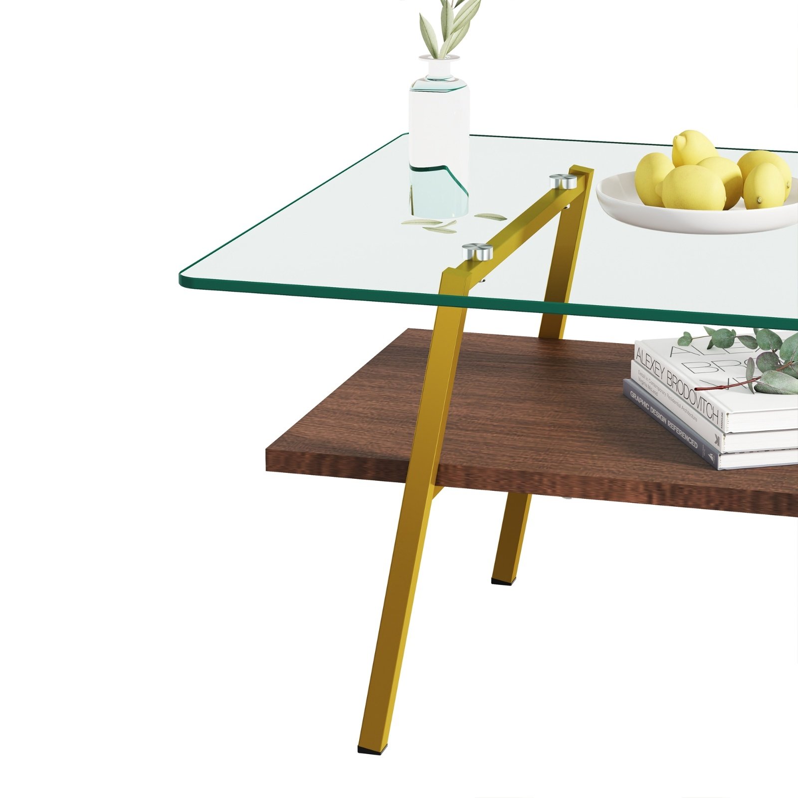 Rectangle Coffee Table, Tempered Glass Tabletop With Gold Metal Legs, Modern Table For Living Room , - Image 10
