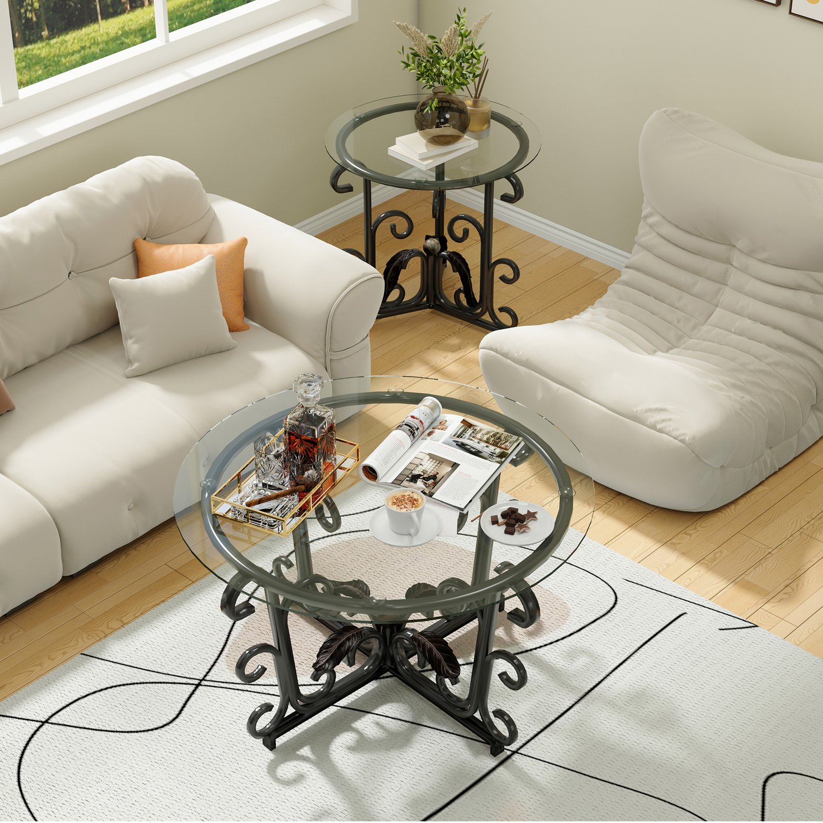 3-Piece Coffee Table Set, Tempered Glass Surface With Sturdy Metal Frame - Modern Living Room Sets 1 Coffee Table 2 End Tables, Scratch-Resistant & Easy To Clean For Small Spaces, Apartments - Image 9