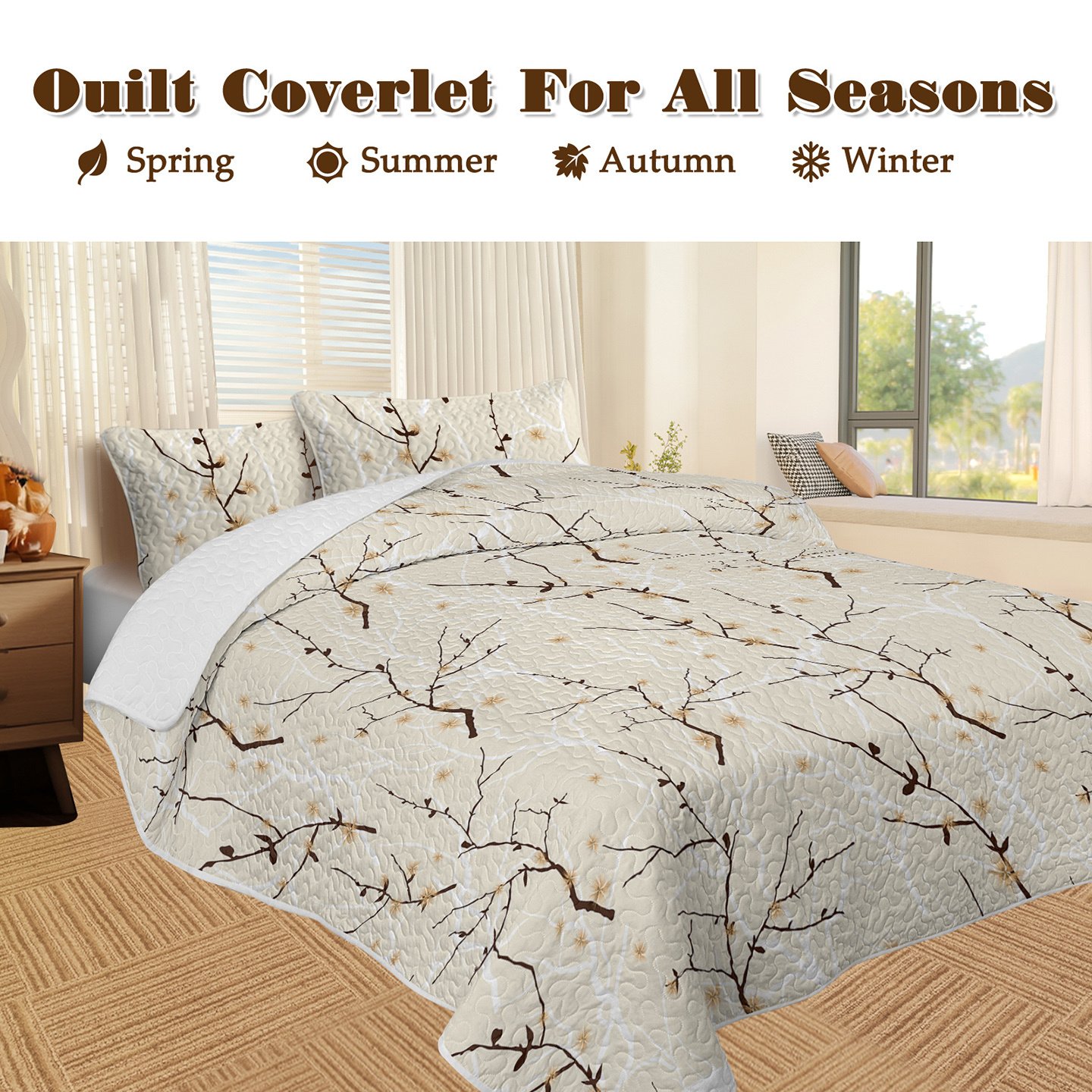 3pcs Minimalist Tree Branch Patterned Blankets Suitable For All Seasons, Including Flower And Autumn Leaf Bedding Sets With 2 Pillowcases, Suitable For Children And Adults - Image 6