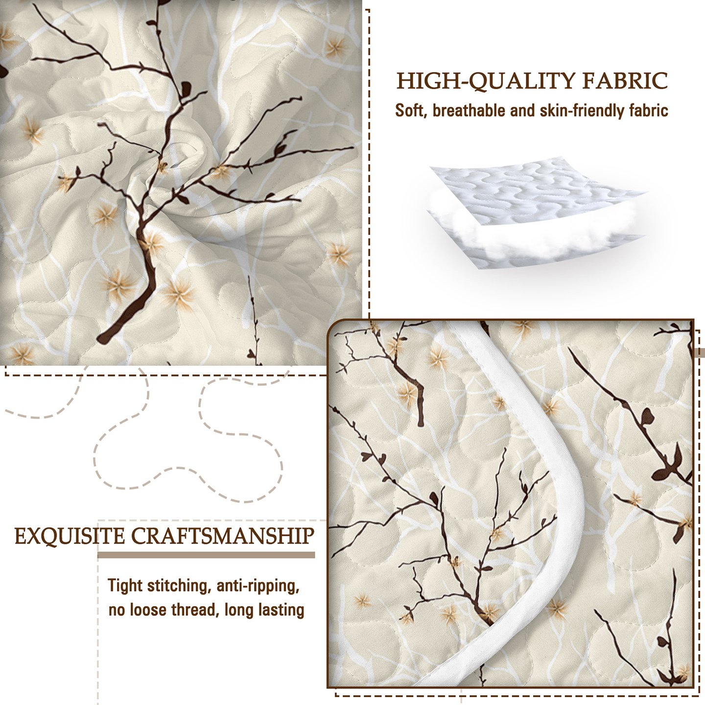 3pcs Minimalist Tree Branch Patterned Blankets Suitable For All Seasons, Including Flower And Autumn Leaf Bedding Sets With 2 Pillowcases, Suitable For Children And Adults - Image 10