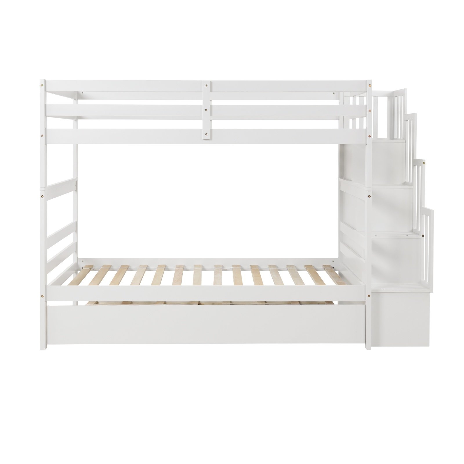 Twin Bunk Beds With Trundle & Stairway Storage In White - Image 5