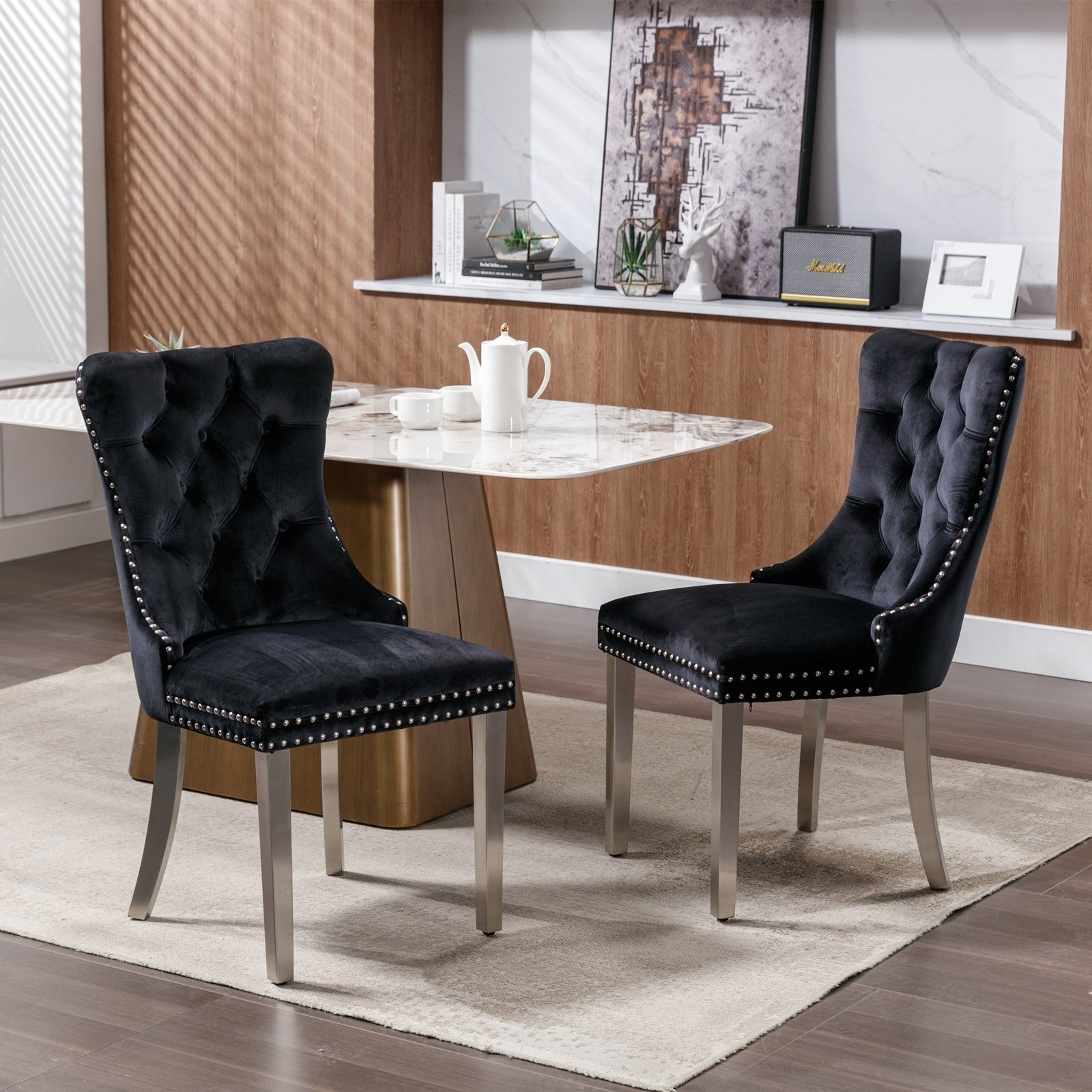 Nikki Modern Velvet Upholstered Dining Chair - Solid Wood, High-end Tufted
