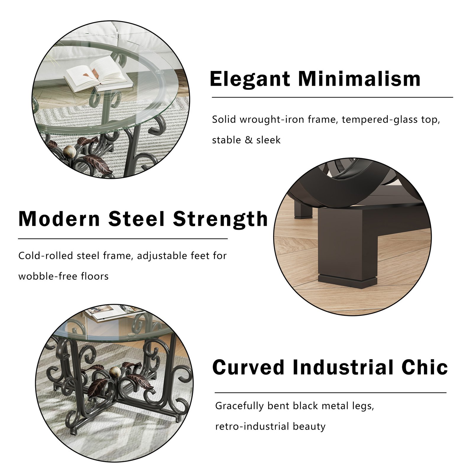 3-Piece Coffee Table Set, Tempered Glass Surface With Sturdy Metal Frame - Modern Living Room Sets 1 Coffee Table 2 End Tables, Scratch-Resistant & Easy To Clean For Small Spaces, Apartments - Image 7