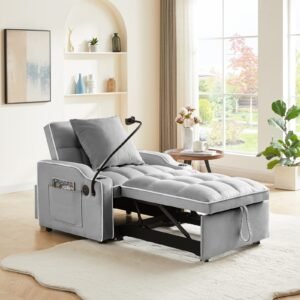 Convertible Sleeper Chair Sofa Bed Adjustable Pull Out Sleeper Chair Bed Multi-Pockets Folding Sofa