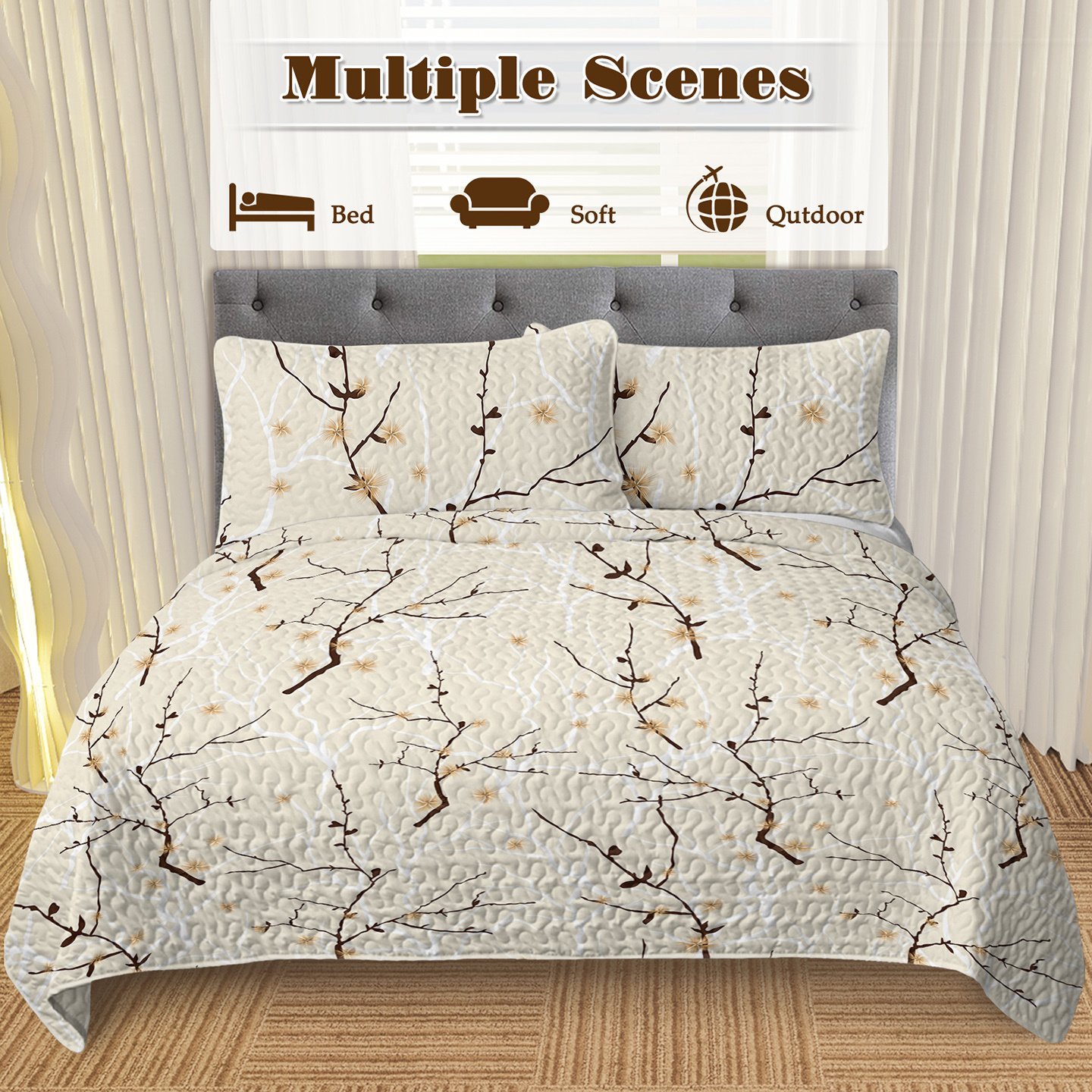 3pcs Minimalist Tree Branch Patterned Blankets Suitable For All Seasons, Including Flower And Autumn Leaf Bedding Sets With 2 Pillowcases, Suitable For Children And Adults - Image 7