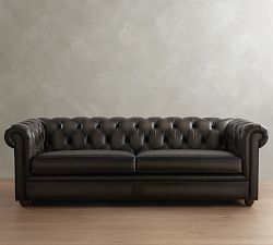 Chesterfield Roll Arm Leather Sofa (65"–96")