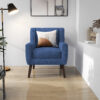 Jaqueze Upholstered Blue Linen Blend Tufted Wide Back Armchair with Solid Wood Leg