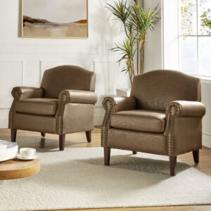 Mooresville 31" Traditional Faux Leather Armchair with Solid Wood Legs(Set of 2) (Set of 2)